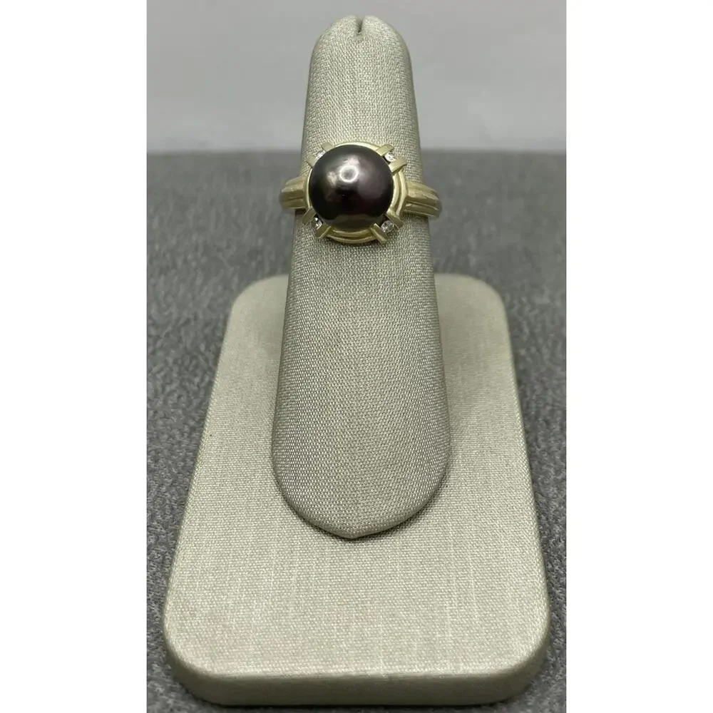 14K Yellow Gold Purple/Grey Pearl & Diamond Accents Ring (26367)